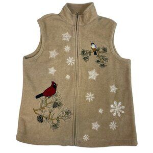 Baxter & Wells Women's Winter Cardinal Snowflakes Fleece Vest Petite M Tan Red